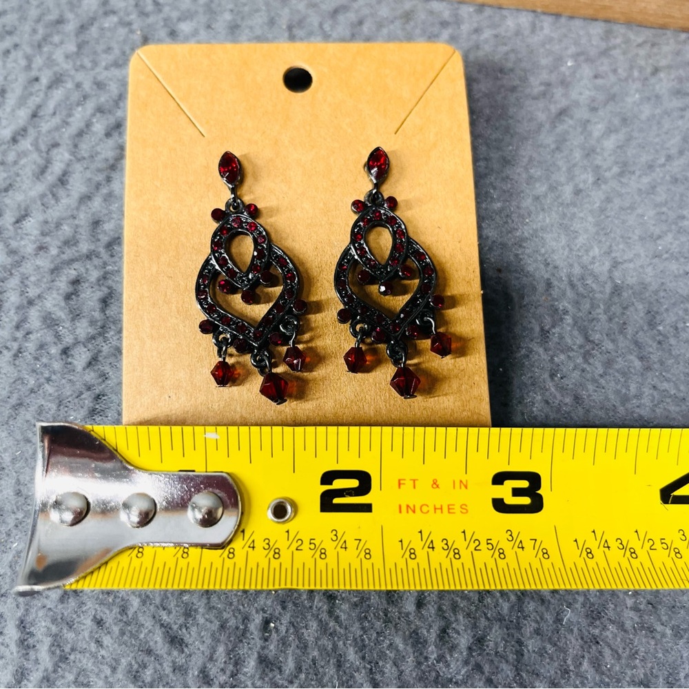 Red Rhinestone Heart Drop Earrings - Picture 5 of 5